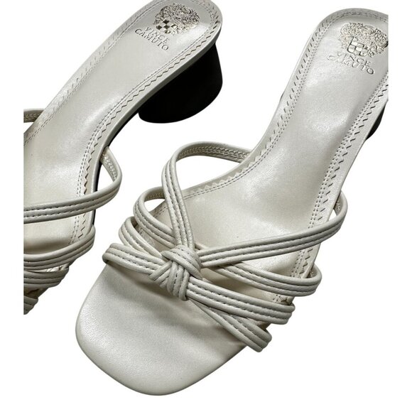 Vince Camuto Sandal Women's Size 11 Leather Off White Strappy Knotted Slip-On‎ - Picture 4 of 11